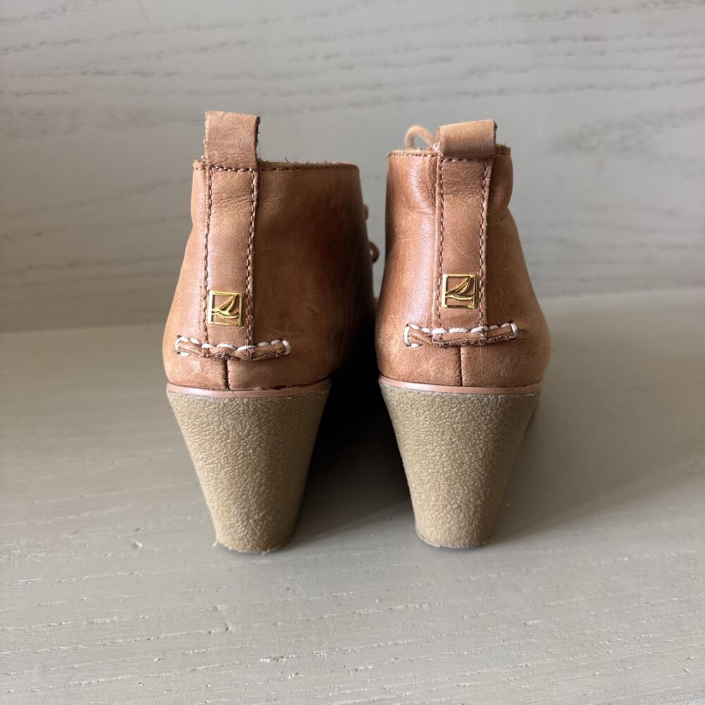 Women’s Sperry Top Sider Brown Leather Wedge Bootie Size 7 Gum Sole - Picture 3 of 7